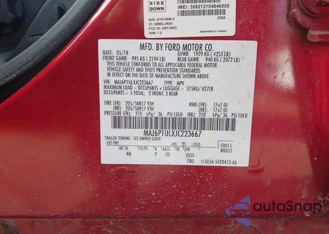 2018 Ford Ecosport Se z USA, uszkodzony, nr VIN MAJ6P1ULXJC223667